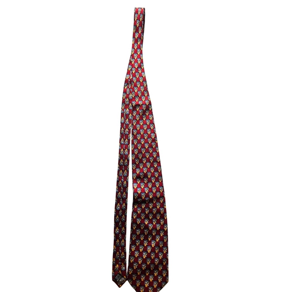 Keith Daniels Mens Red Silk Holiday Christmas Bell Pattern Necktie Hand Made‎